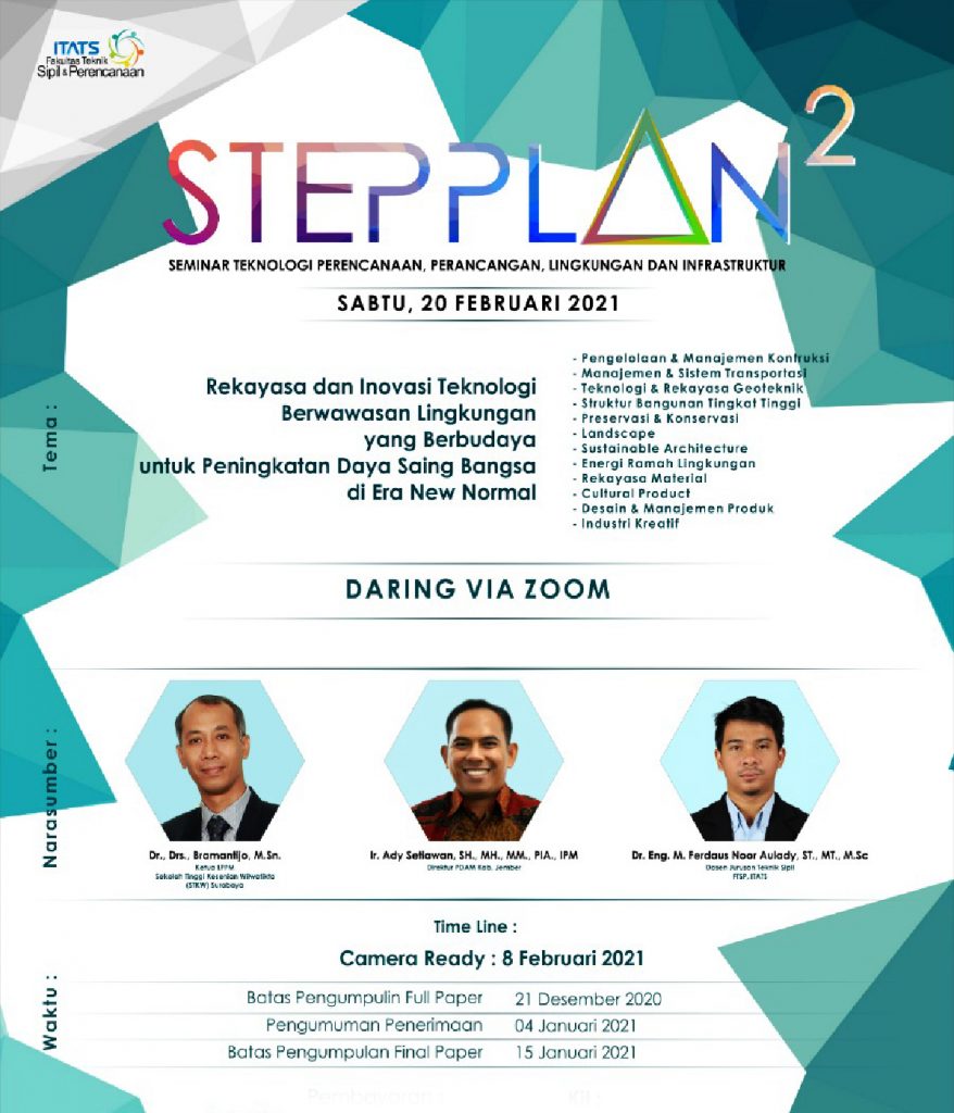 [FTSP] Seminar Teknologi Perencanaan Perancangan Lingkungan dan Infrastruktur  (STEPPLAN) II ITATS, 20 Februari 2021